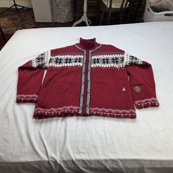 Windfjord of Norway Unisex Red 100% Pure Wool Torino Jacket Cardigan Size L - Picture 10 of 14